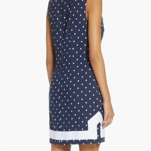 Eliza J Navy and White Polka Dot Shift Dress Mandarin Collar size 8 EUC - Picture 2 of 8